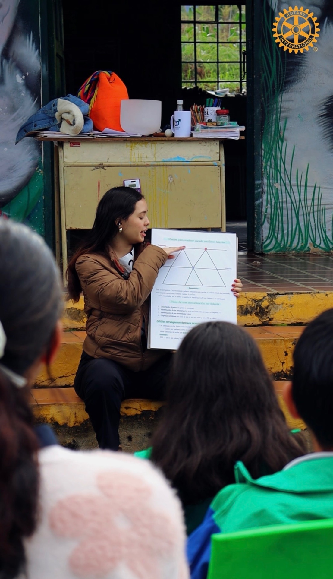 Camila Salazar Forero leading a Voices for Peace session in rural Colombia